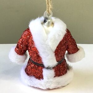 Mr Santa Claus Coat Christmas Ornament Red Glitter Soft White Fur Twine Hanger